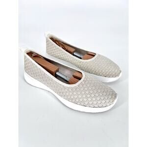 Fitflop Womens Stripknit Ballerina Woven Flat Shoes Beige/Rose Gold size US 8.5